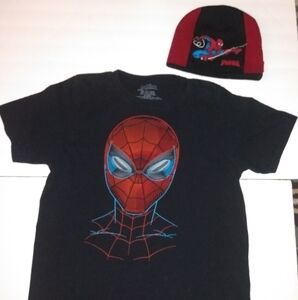Marvel Spider Man T-shirt & knit cap, XL, Black , pre-owned